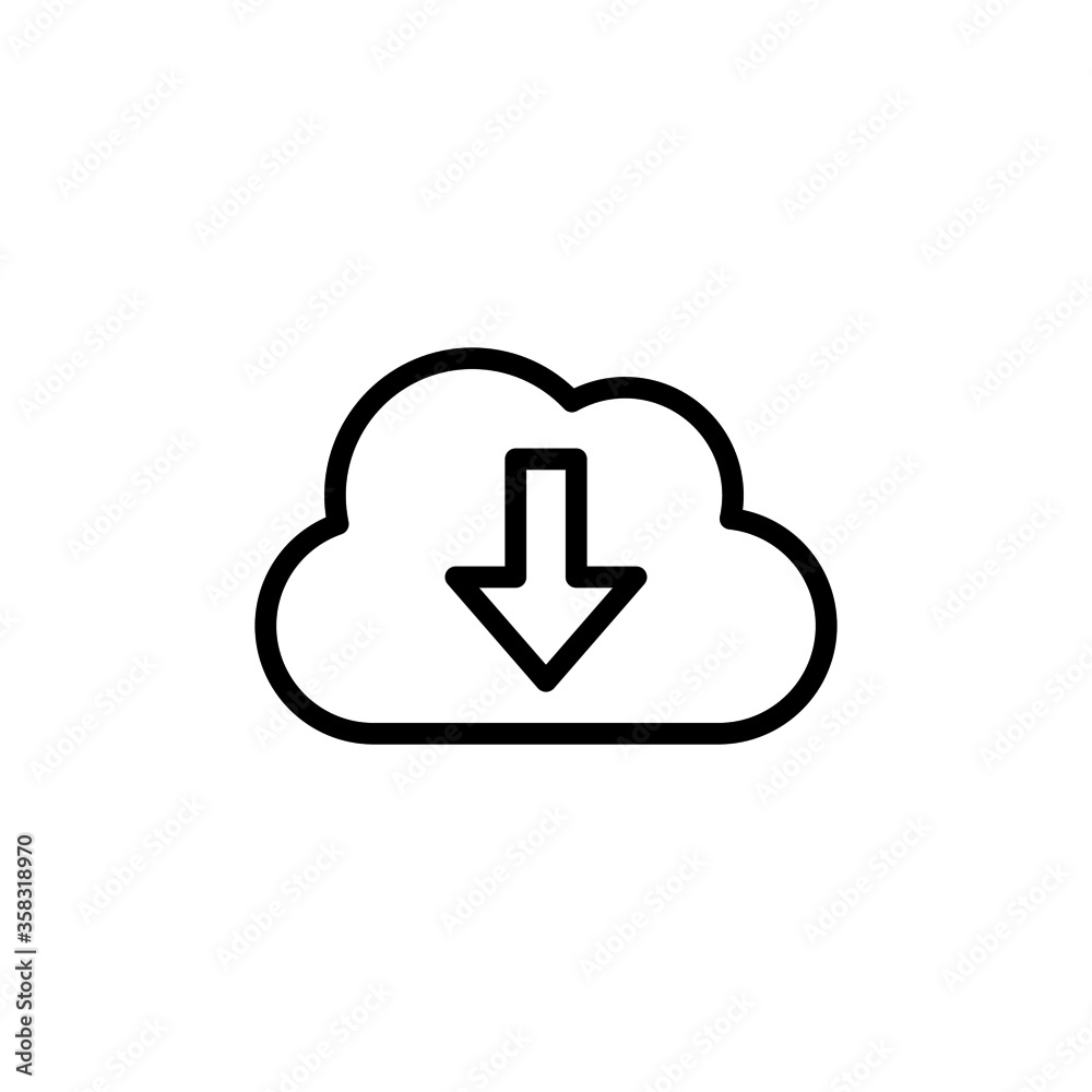 Cloud Download Icon in black line style icon, style isolated on white background Cloud Download Icon in black line style icon, style isolated on white background