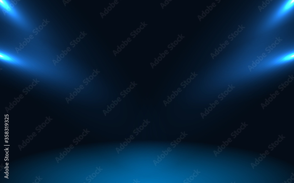 Blue empty room studio gradient used for background with spotlight and display. vector design.