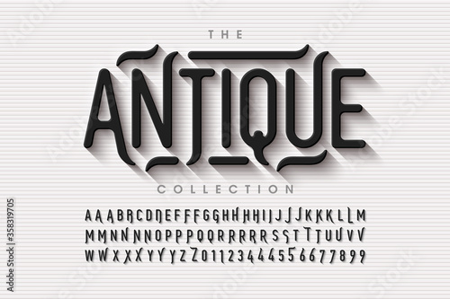 Antique style font design, vintage alphabet letters and numbers