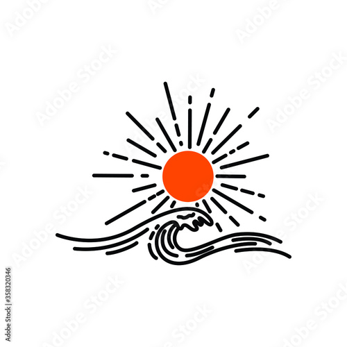 Waves Icon Vintage Simple Line Art	