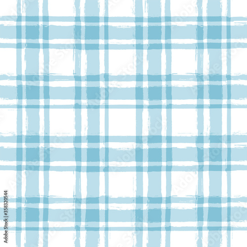 Blue Gingham seamless pattern. watercolor stripes, tartan texture for spring picnic table cloth, shirts, plaid, dresses, blankets, paper. vector checkered summer paint brush strokes.