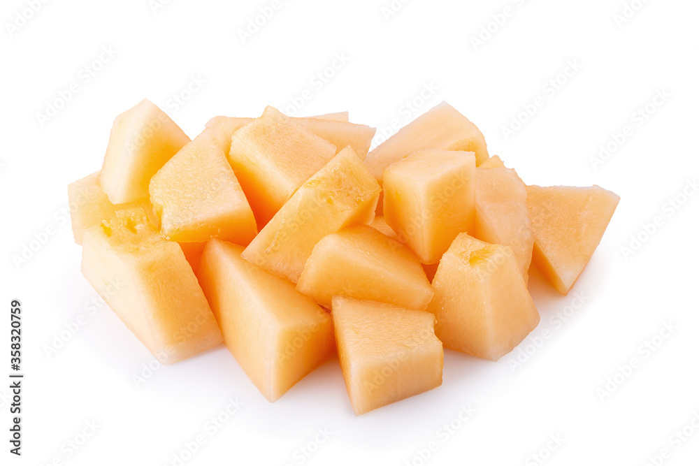 Slices sweet yellow melon isolated on white background Slices sweet yellow melon isolated on white background