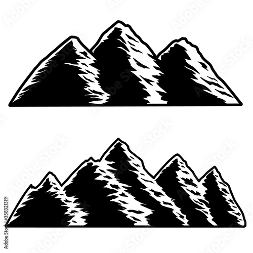 Set of illustration of mountains in engraving style. Design element for logo  label  emblem  sign. Vector illustration