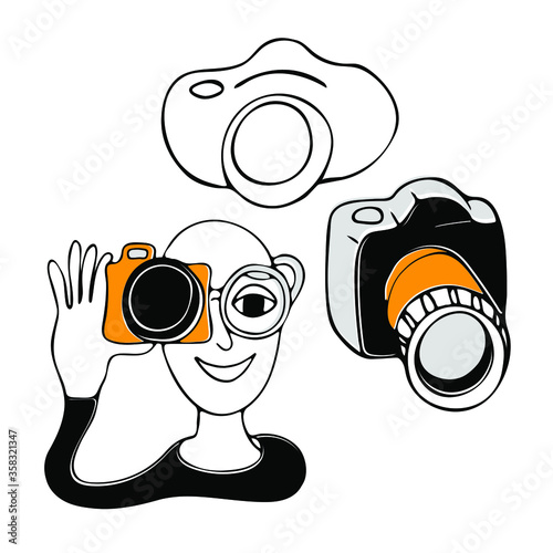 Photography life. Man photographer. Illustration of photography.