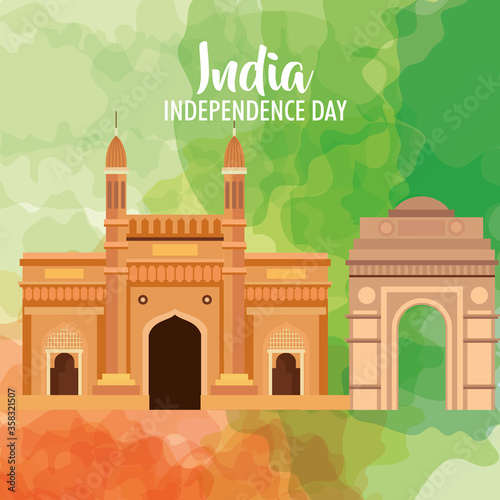famous monuments of india in background for happy independence day vector illustration design