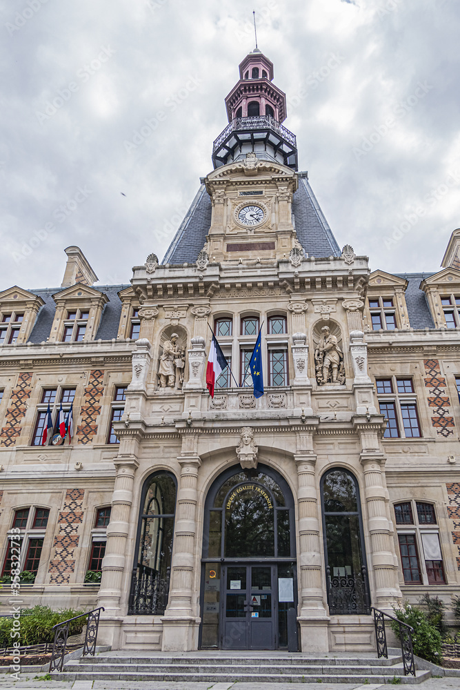 City hall (mairie) of the XII arrondissement in Paris. XII arrondissement, called Reuilly, is situated on the right bank of the River Seine. Paris, France.