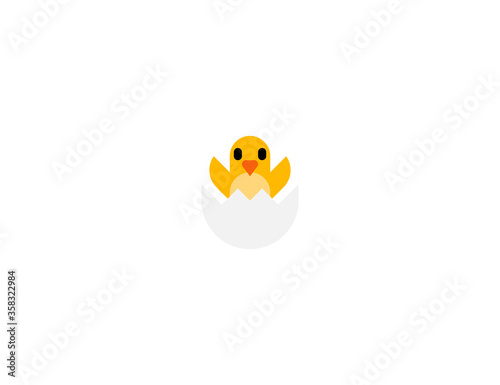 Hatching Chick vector flat icon. Cracked chicken egg. Isolated newborn baby chick emoji illustration 