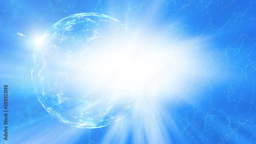 Shining blue bright cyberspace with sphere rotation and abstract network with lines and dots motion. Copy space animation background. Shining blue bright cyberspace with sphere rotation and abstract network with lines and dots motion. Copy space animation background.