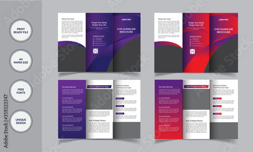 Gym trifold brochure template, Fitness tri-fold brochure template, Sports brochure