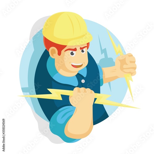 electrician man holding on a lighting vector illustration 