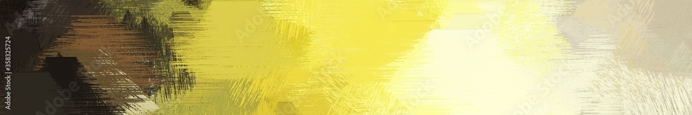 Naklejka premium wide landscape graphic with abstract brush strokes background with very dark green, wheat and pastel orange. can be used for background, canvas or poster