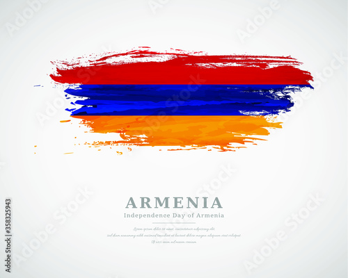 Happy independence day of Armenia with artistic watercolor country flag background