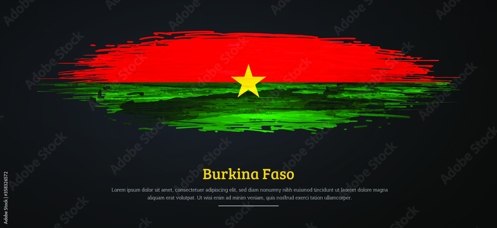 Happy independence day of Burkina Faso with watercolor grunge brush flag background