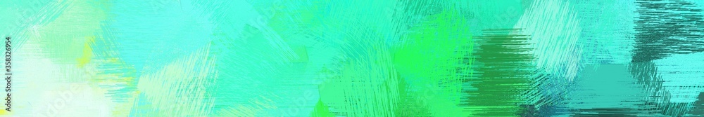 Fototapeta premium wide landscape graphic with abstract brush strokes background with turquoise, tea green and sea green. can be used for background, canvas or poster