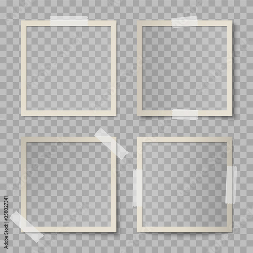 Vector set of beige square photo card frames