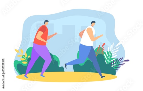 People runners jogging vector illustration. Cartoon flat father, mother and daughter child characters take part in marathon. Family outdoor summer sport activity, happy parenthood isolated on white