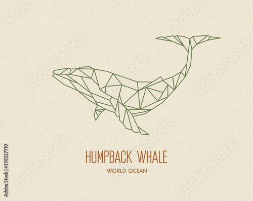 Polygon whale silhouette. Low poly animal. Abstract geometric logo icon. Triangle graphic, origami style. Vector illustration for tattoos, posters, t-shirt prints, web design, postcards