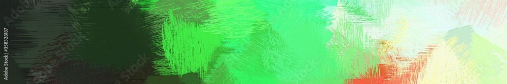 Fototapeta premium wide landscape graphic with colorful brush strokes background with tea green, pastel green and very dark green. can be used for wallpaper, cards, poster or banner