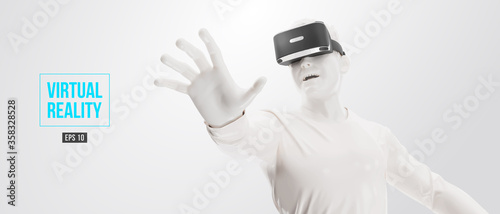 VR headset, technology. 3d of the man, wearing virtual reality glasses on white background. VR games. Vector. You will also find a original jpeg for this image in my portfolio. Thanks for watching