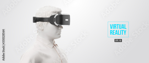 VR headset, technology. 3d of the man, wearing virtual reality glasses on white background. VR games. Vector. You will also find a original jpeg for this image in my portfolio. Thanks for watching
