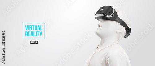 VR headset, technology. 3d of the man, wearing virtual reality glasses on white background. VR games. Vector. You will also find a original jpeg for this image in my portfolio. Thanks for watching