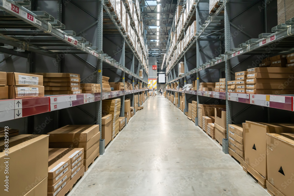 Goods on shelves of distribution center warehouse Goods on shelves of distribution center warehouse