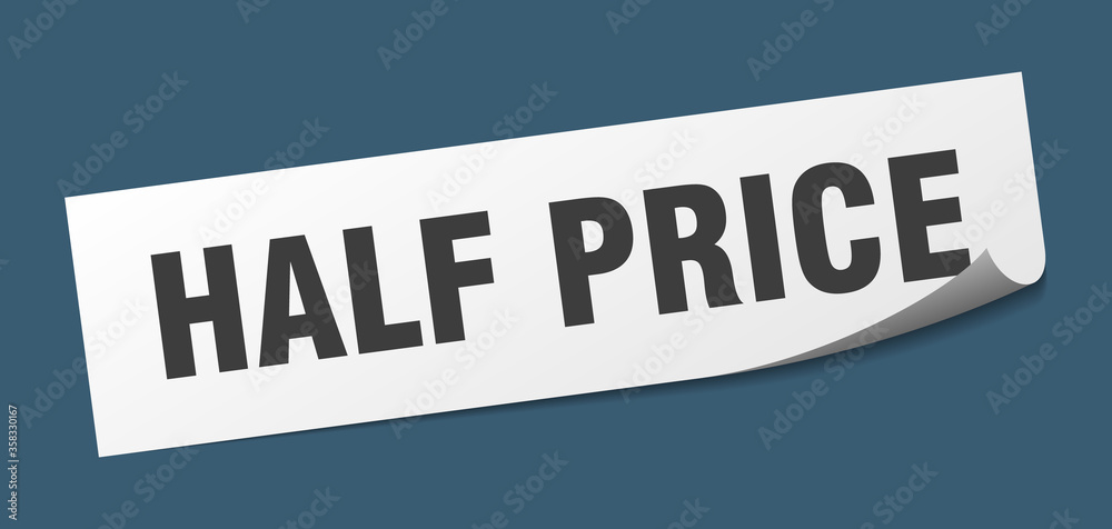 half price sticker. half price square isolated sign. half price label
