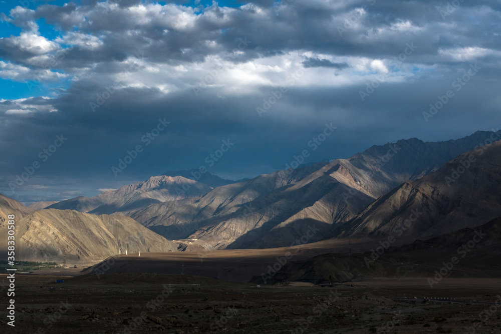 Mountain landscape with blue sky in Ladakh, India
