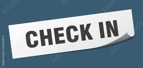 check in sticker. check in square isolated sign. check in label