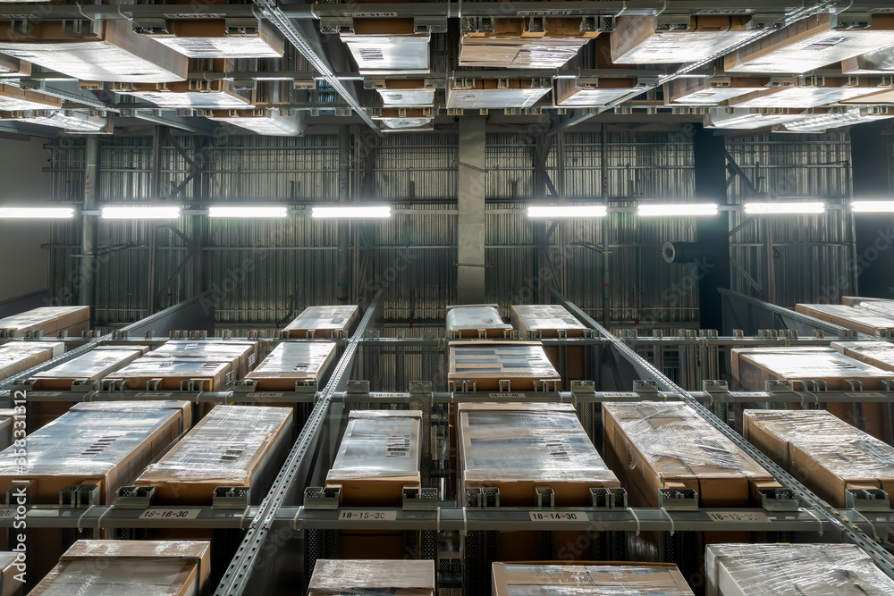 Goods on shelves of distribution center warehouse Goods on shelves of distribution center warehouse