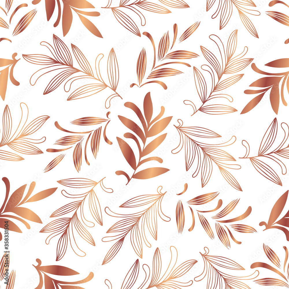 Abstract hand drawn seamless pattern of floral ornament leaves, branches, curls, flowing lines. Decorative copper gradient illustration for greeting card, invitation, wallpaper, wrapping paper, fabric Abstract hand drawn seamless pattern of floral ornament leaves, branches, curls, flowing lines. Decorative copper gradient illustration for greeting card, invitation, wallpaper, wrapping paper, fabric