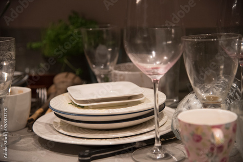 dirty dishes on the kitchen counter