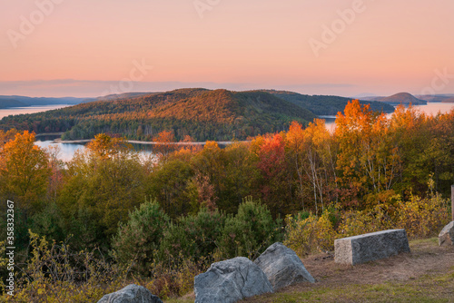 overlook at Quabbin reservoir at sunset in the fall photo