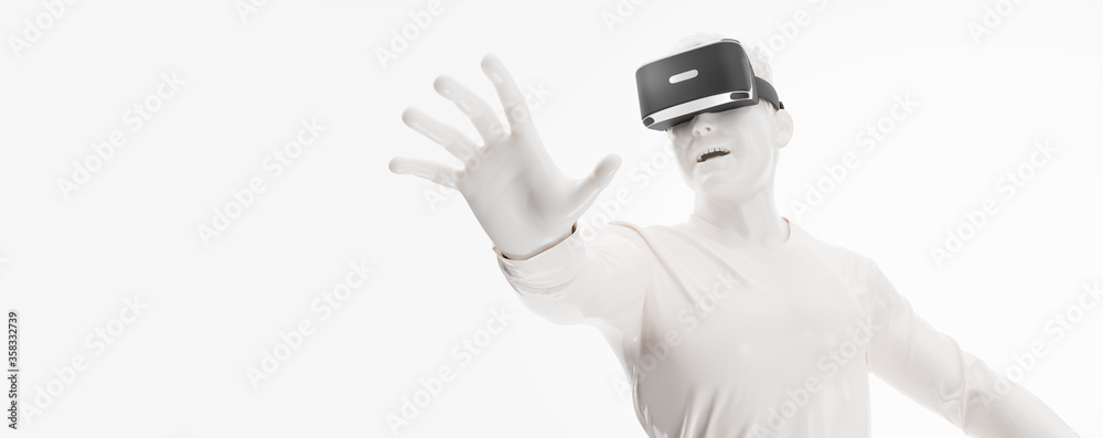 VR headset, technology. 3d render of the man, wearing virtual reality glasses on white background. VR games. You will also find a EPS 10 for this image in my portfolio. Thanks for watching VR headset, technology. 3d render of the man, wearing virtual reality glasses on white background. VR games. You will also find a EPS 10 for this image in my portfolio. Thanks for watching