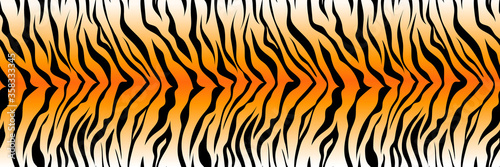 Pattern striped tiger or zebra skin print background, long banner animal fur, hair skin texture, seamless