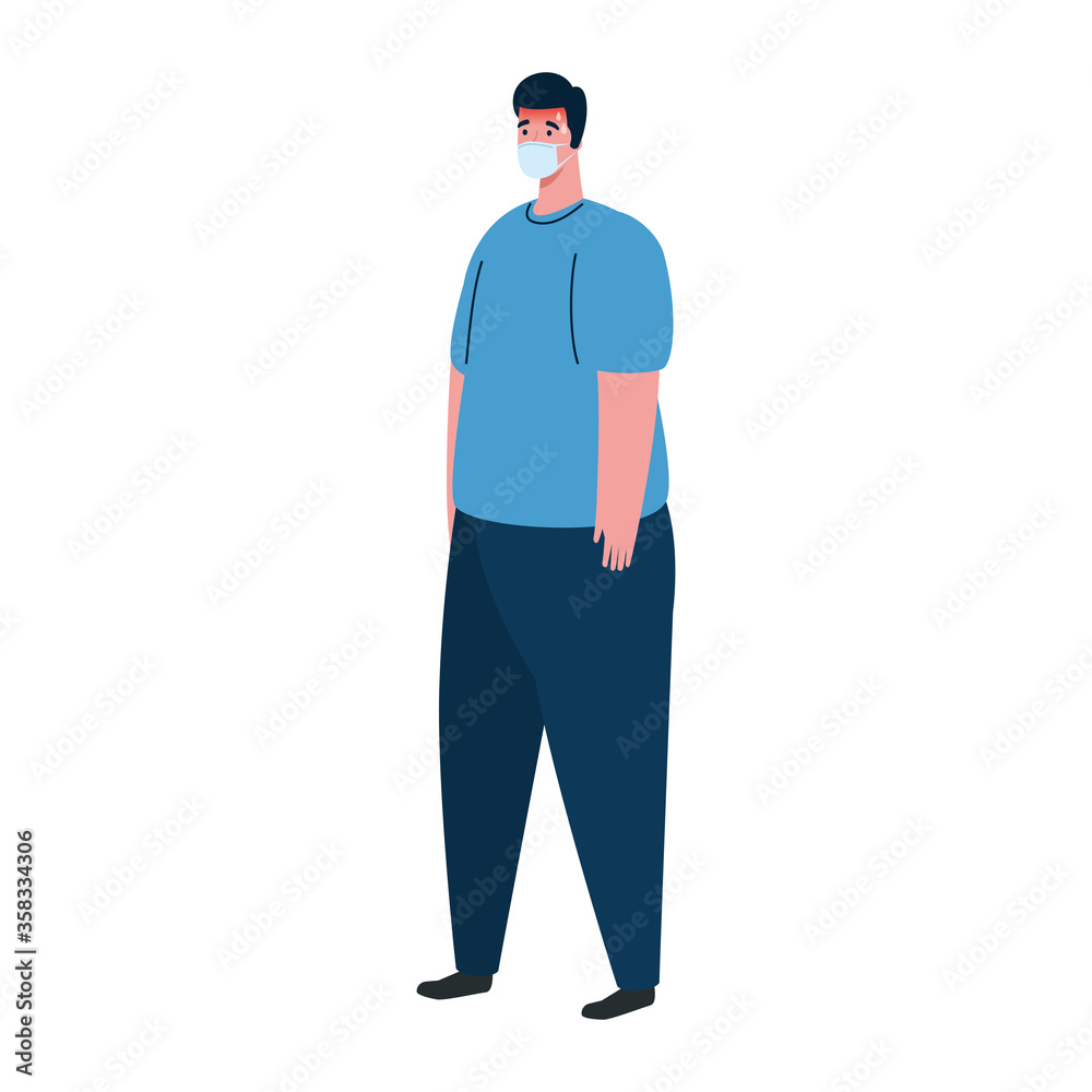 man wearing protective medical mask against covid 19 vector illustration design