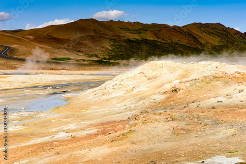 Namafjall, a high-temperature geothermal area with fumaroles and mud pots in Iceland