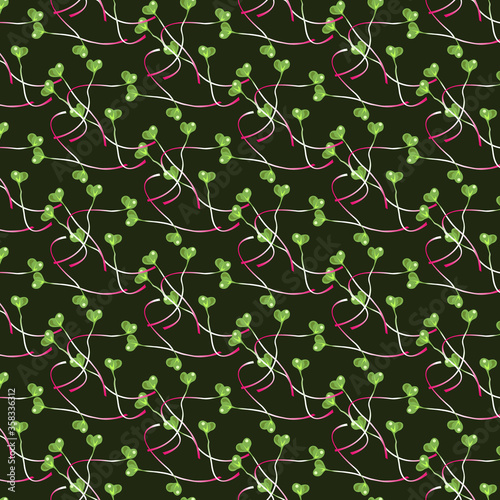 Microgreen. Vector illustration. Seamless pattern on black background.