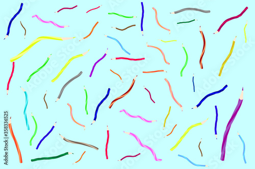 Multi-colored curved pencils, fun seamless vector texture