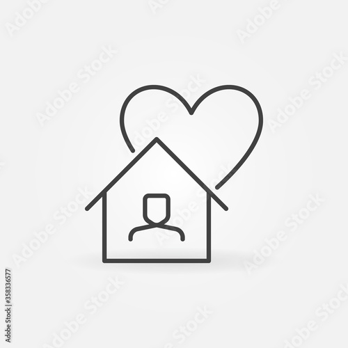 Stay at Home and Be Safe concept line icon - vector house with heart symbol
