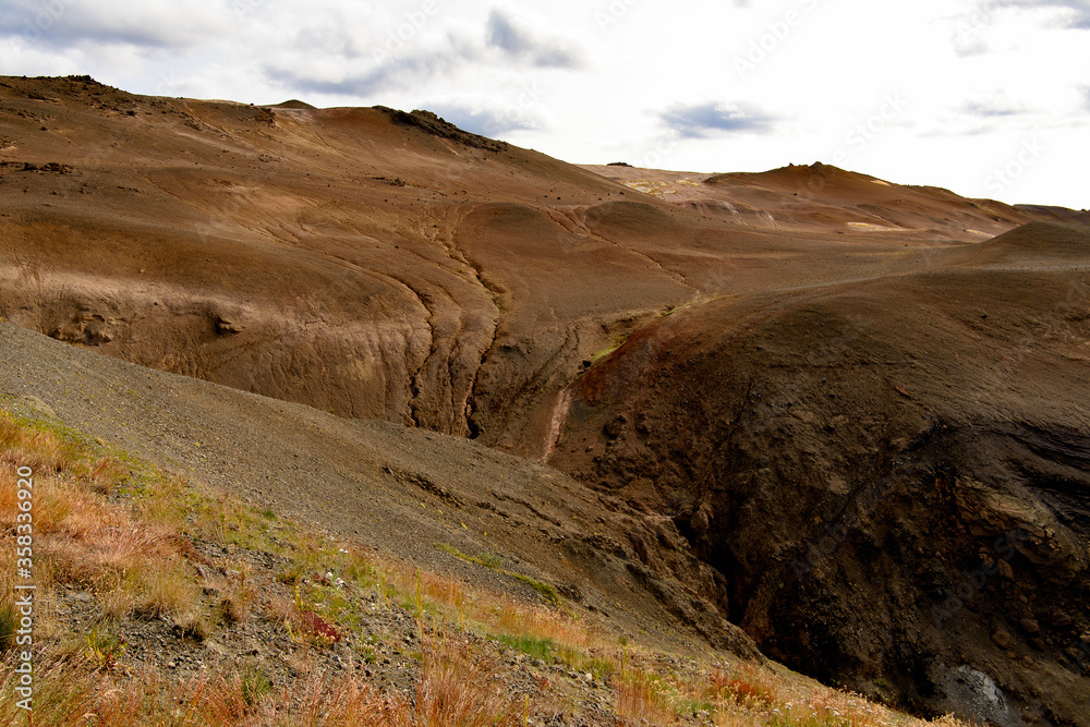 Namafjall, a high-temperature geothermal area with fumaroles and mud pots in Iceland