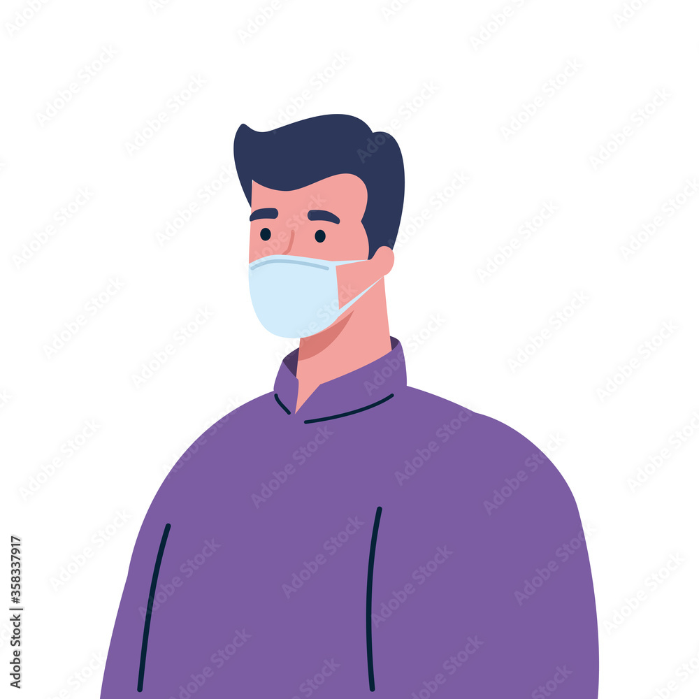 man wearing protective medical mask against covid 19 vector illustration design