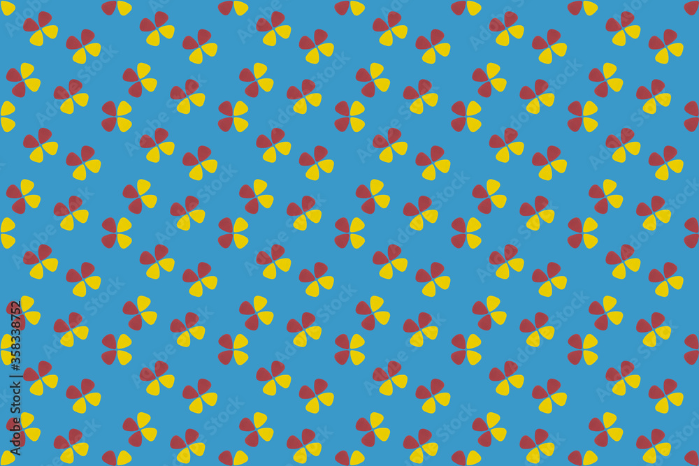 Pattern of yellow and red triangles on a blue background resembling a summer flower