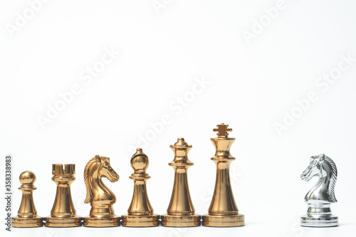 Photography A knight chess stand confront the enemy team