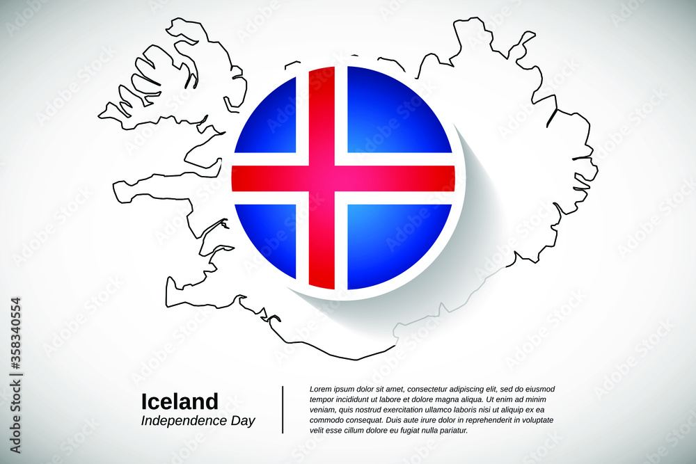 National day of Iceland. Creative country flag of Iceland with outline map National day of Iceland. Creative country flag of Iceland with outline map