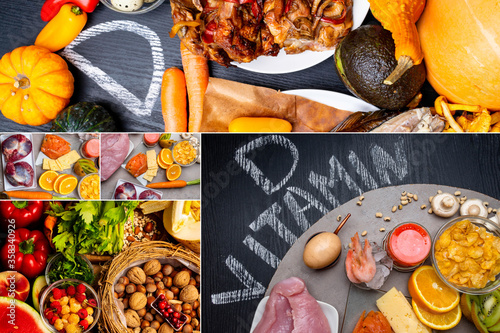 Obraz na płótnie Collage of foods containing vitamin D w salonie