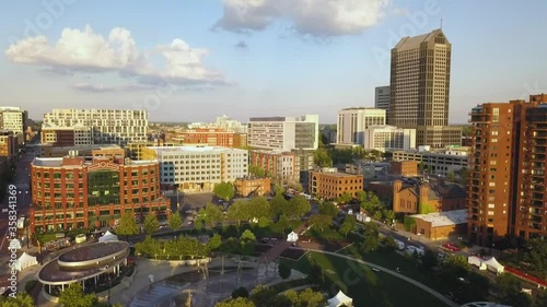 448 Aerial view of Columbus buildings with a park