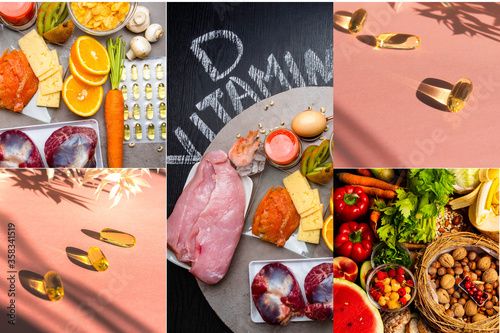 Collage of foods containing vitamin D