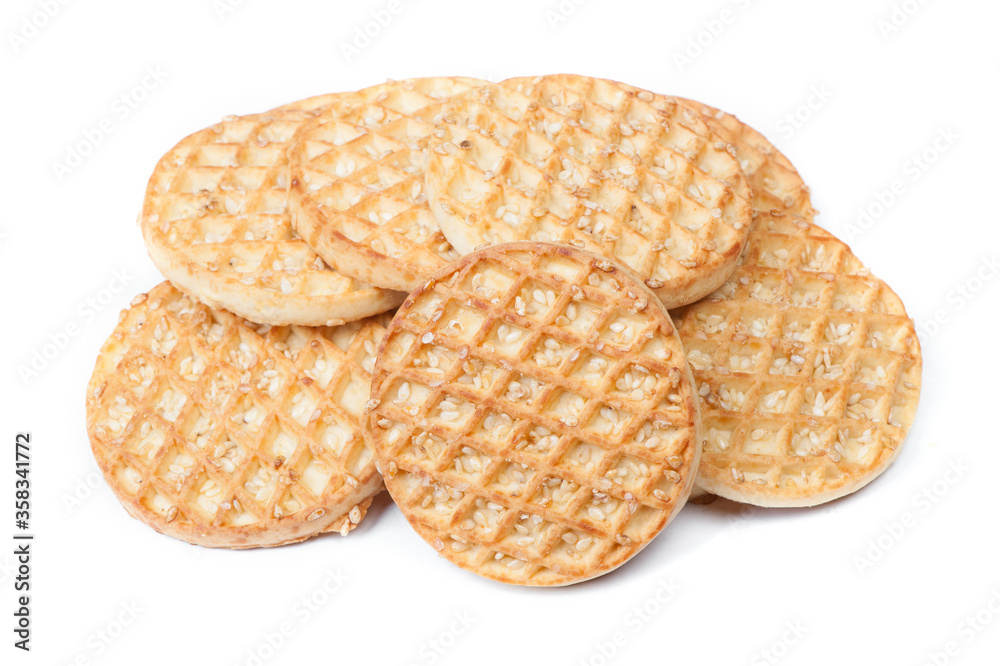 Heap of round cookies with sesame Heap of round cookies with sesame