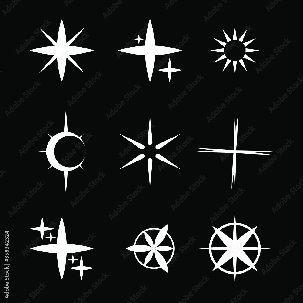 Set White Collection Star Icons Sparkles Vector Symbols Shine Elements Set White Collection Star Icons Sparkles Vector Symbols Shine Elements